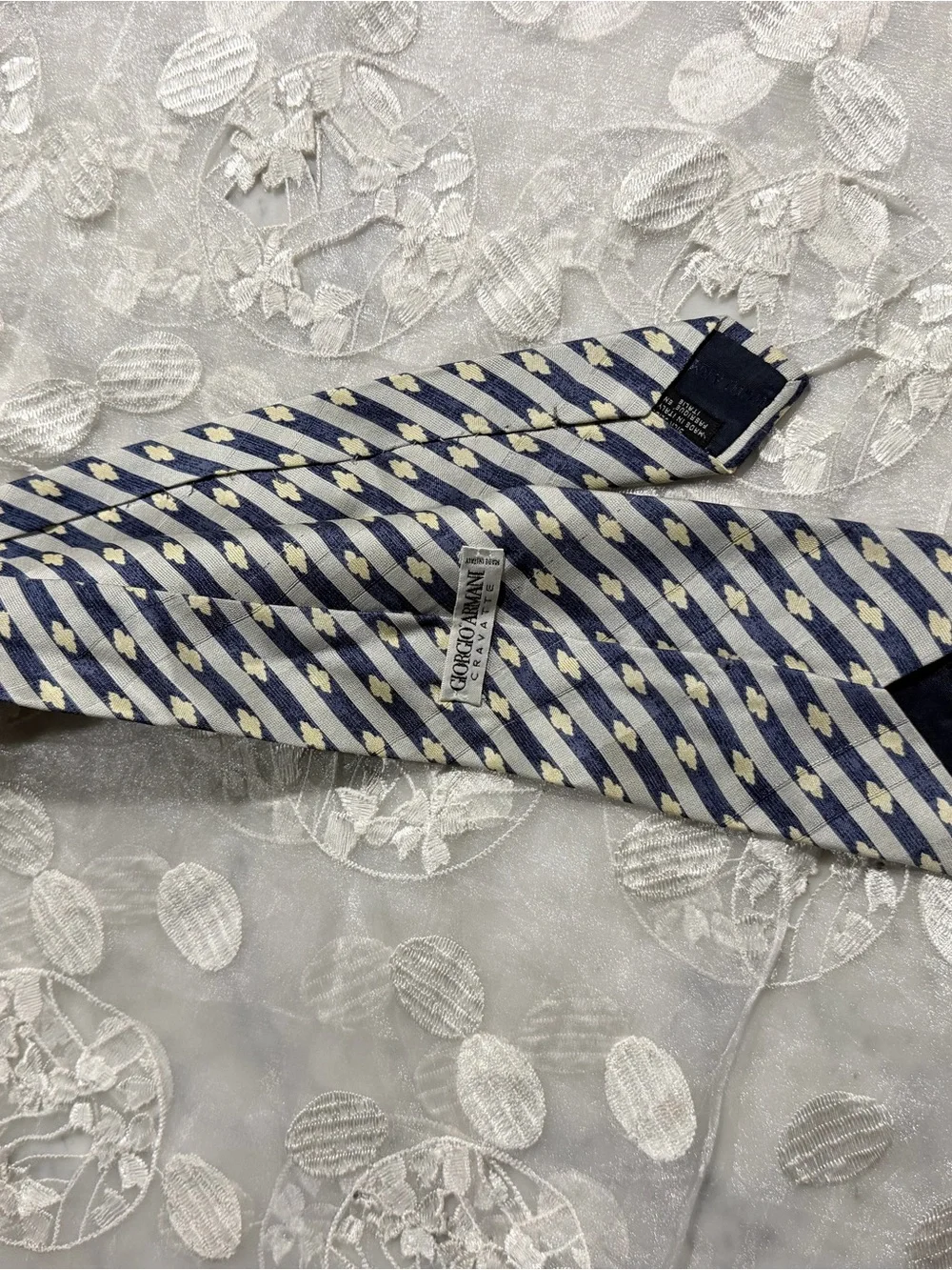 Giorgio Armani Navy and Cream Diagonal Stripe Silk Tie